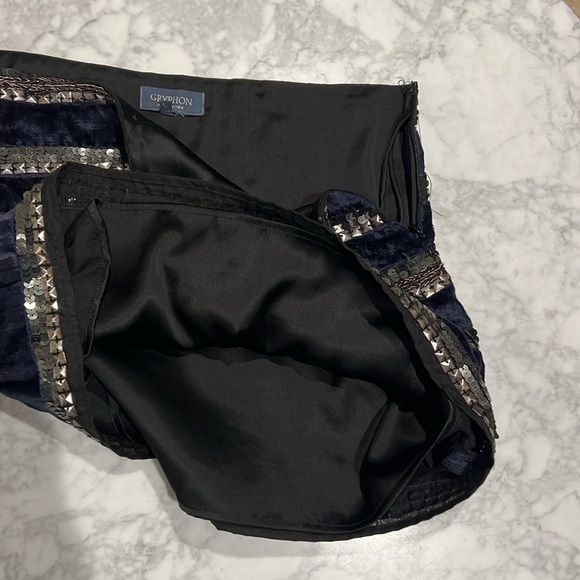 Gryphon. Blue Velvet, Sequin, and Studs. Mini Skirt.  S - Picture 6 of 8